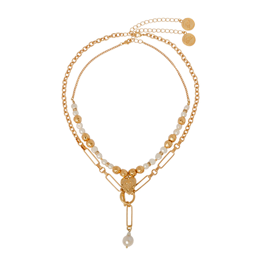 Pearl Elegance Real Pearl Layered Necklace Set Gold