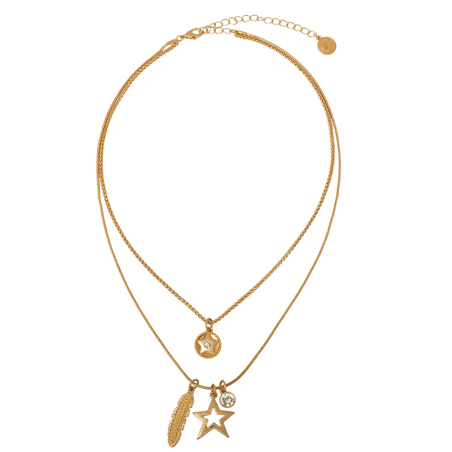 Celestial Feather Layered Necklace Gold