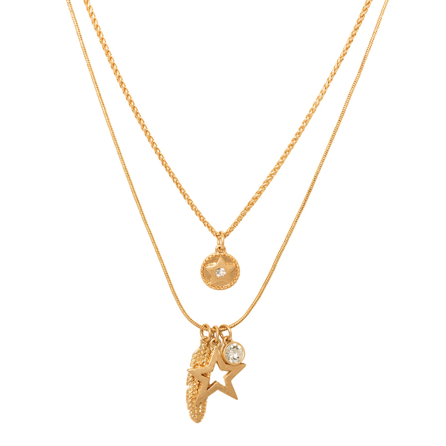 Celestial Feather Layered Necklace Gold