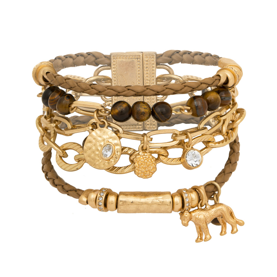 Gold Lioness Spirit Layered Bracelet
