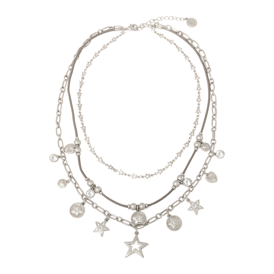Stellar Harmony Layered Necklace Silver