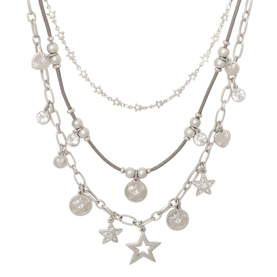 Stellar Harmony Layered Necklace Silver