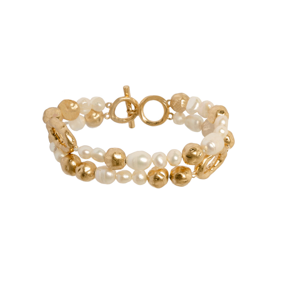 Pearl Elegance Real Pearl Layered Bracelet Gold