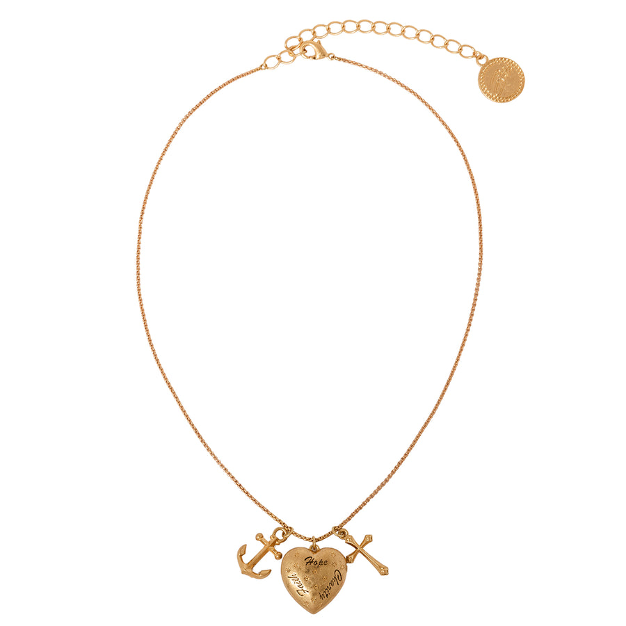 Faith, Hope & Charity Heart Locket Necklace Gold