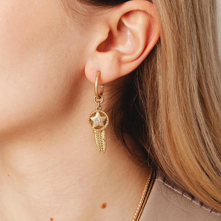 Celestial Feather Interchangeable Hoop Earrings Gold