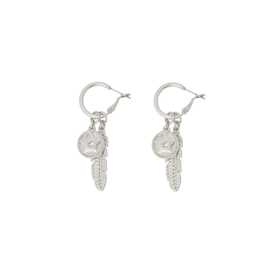 Celestial Feather Interchangeable Hoop Earrings Silver