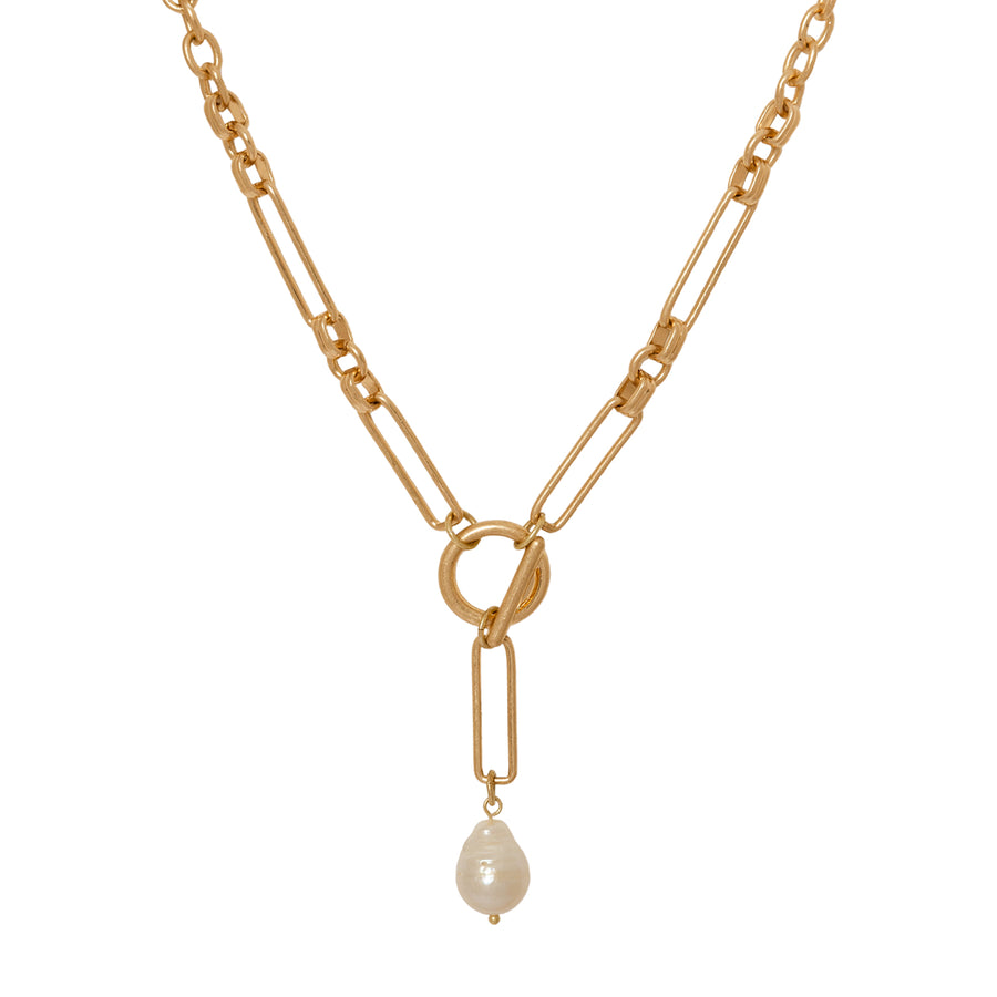 Pearl Elegance Real Pearl Drop Pendant Necklace Gold