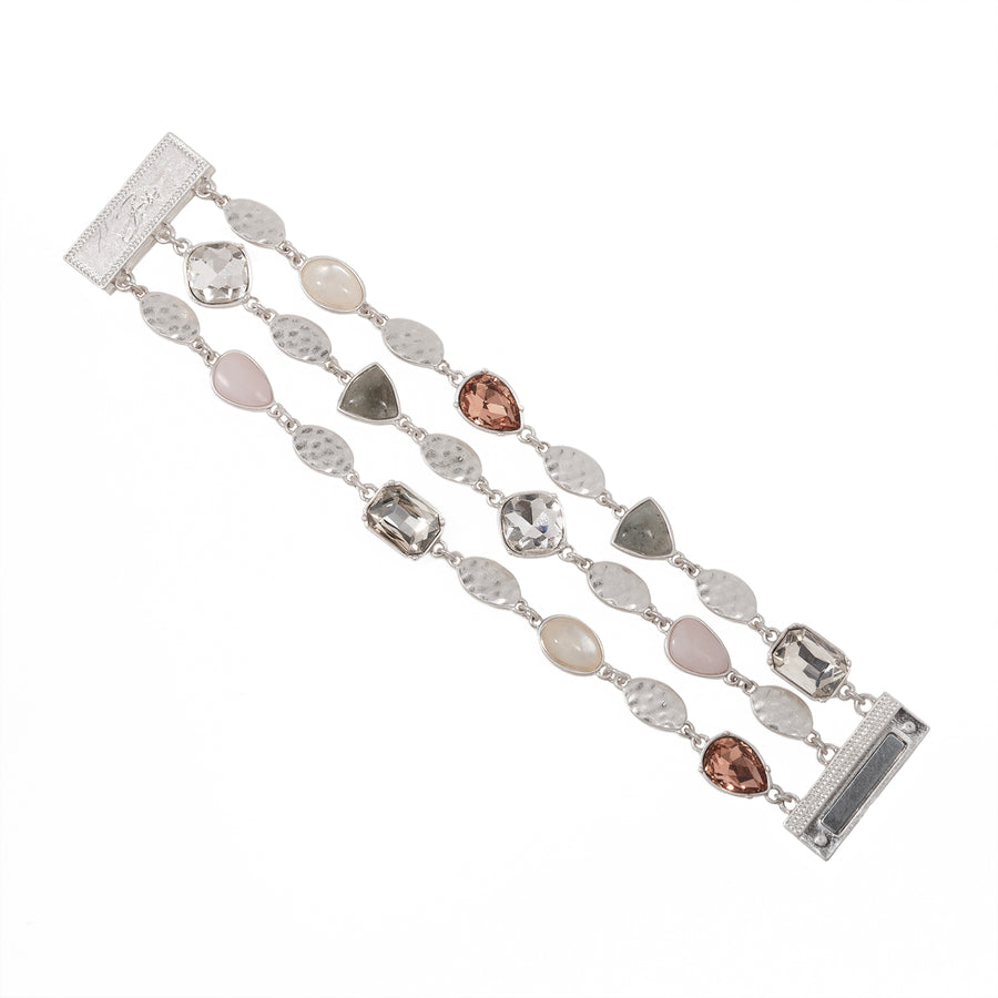 Silver 'Bejewelled' Layered Cuff Bracelet