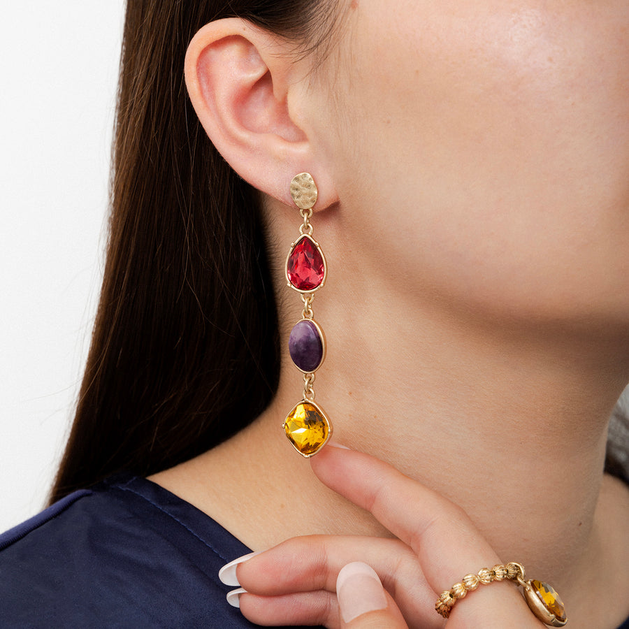 Gold 'Bejewelled' Statement Drop Earrings