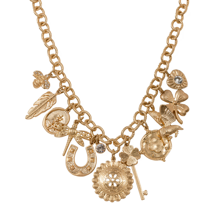 Gold 'Vintage Charm' Statement Necklace