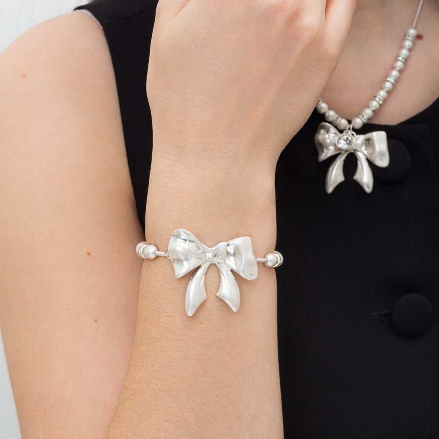 Silver 'Bow' Beaded Friendship Bracelet