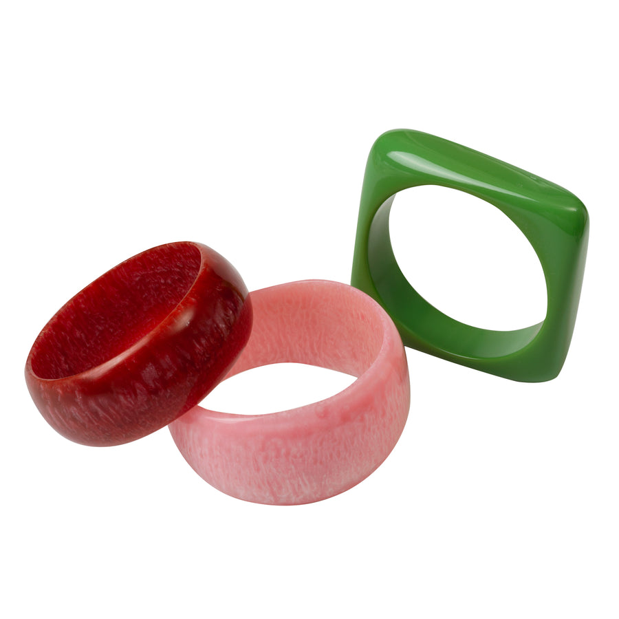 Red, Pink And Green 'Chunky' Bangle Set