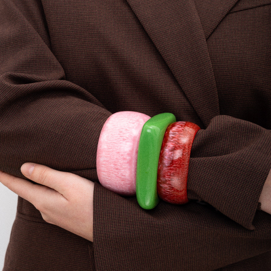Red, Pink And Green 'Chunky' Bangle Set