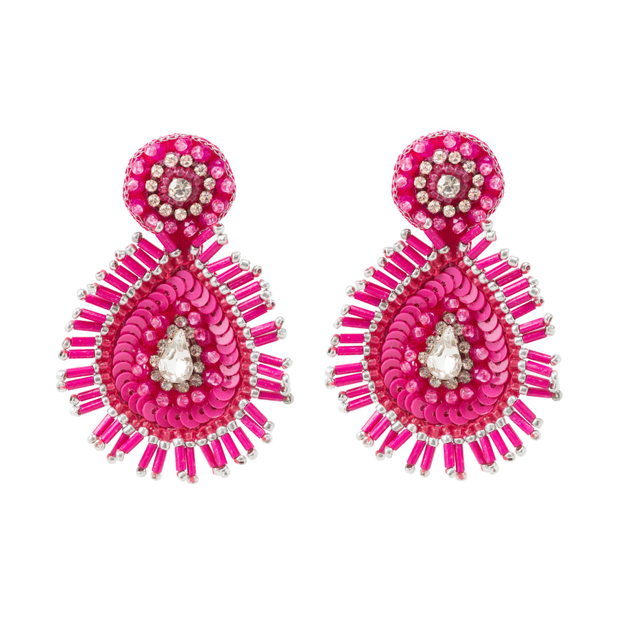 Pink 'Paisley' Beaded Earrings
