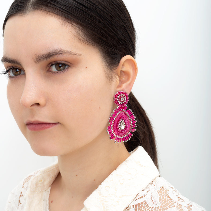 Pink 'Paisley' Beaded Earrings