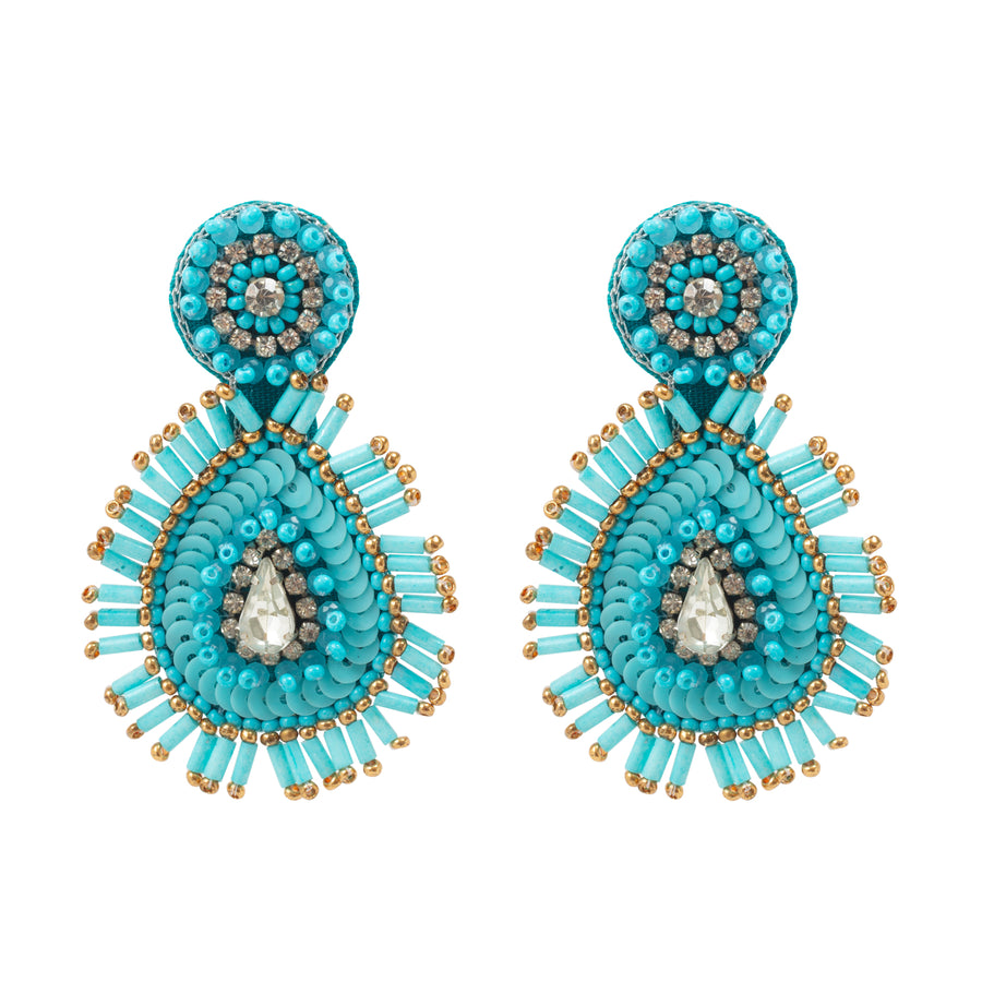 Blue 'Paisley' Beaded Earrings