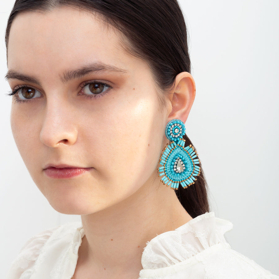 Blue 'Paisley' Beaded Earrings