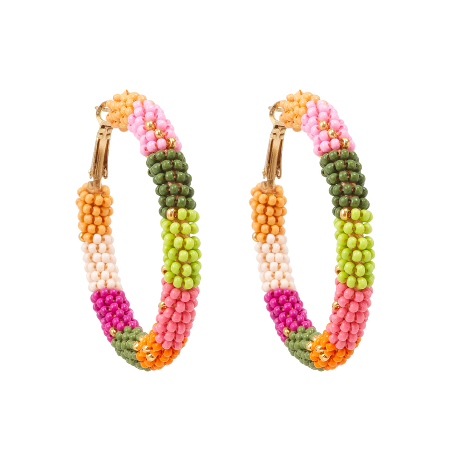 Multi Colour 'Beaded' Hoop Earrings