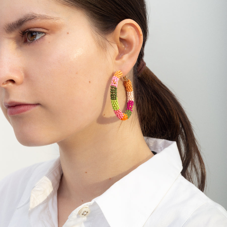 Multi Colour 'Beaded' Hoop Earrings