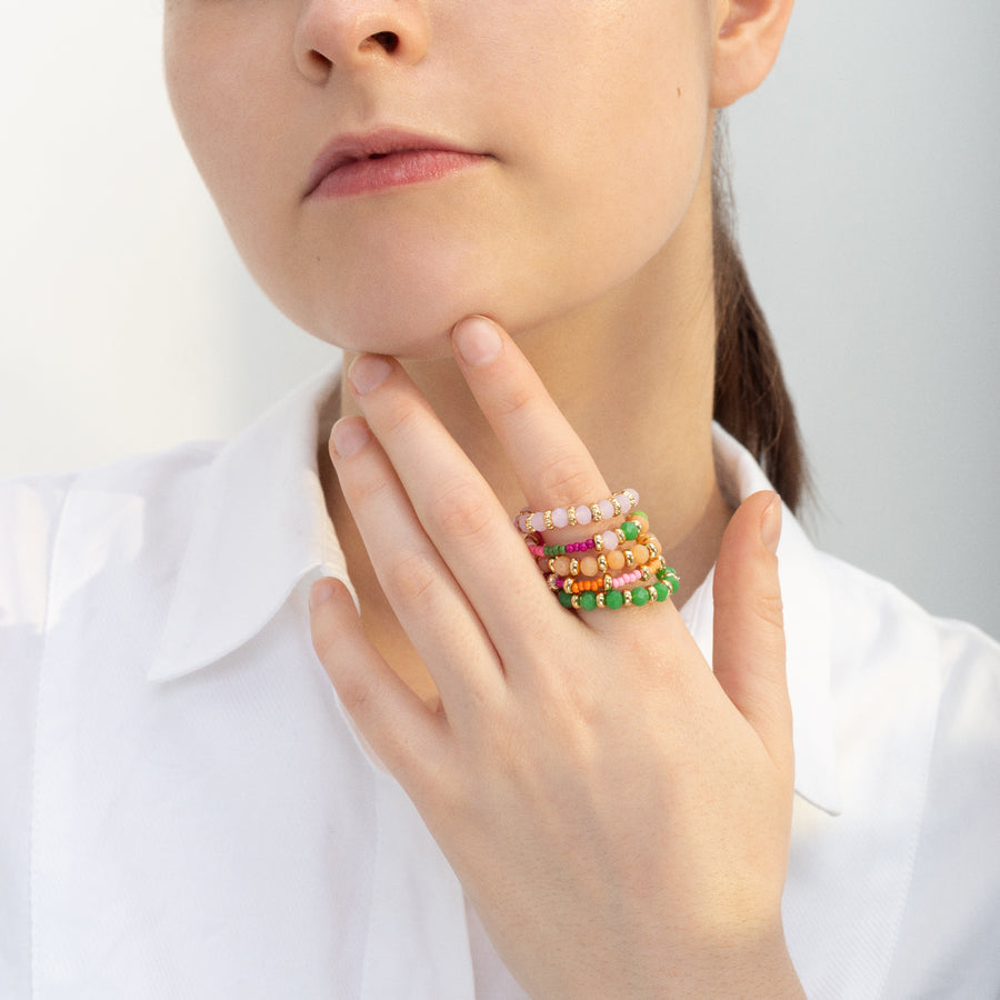 Multi Colour 'Beaded' Ring Set