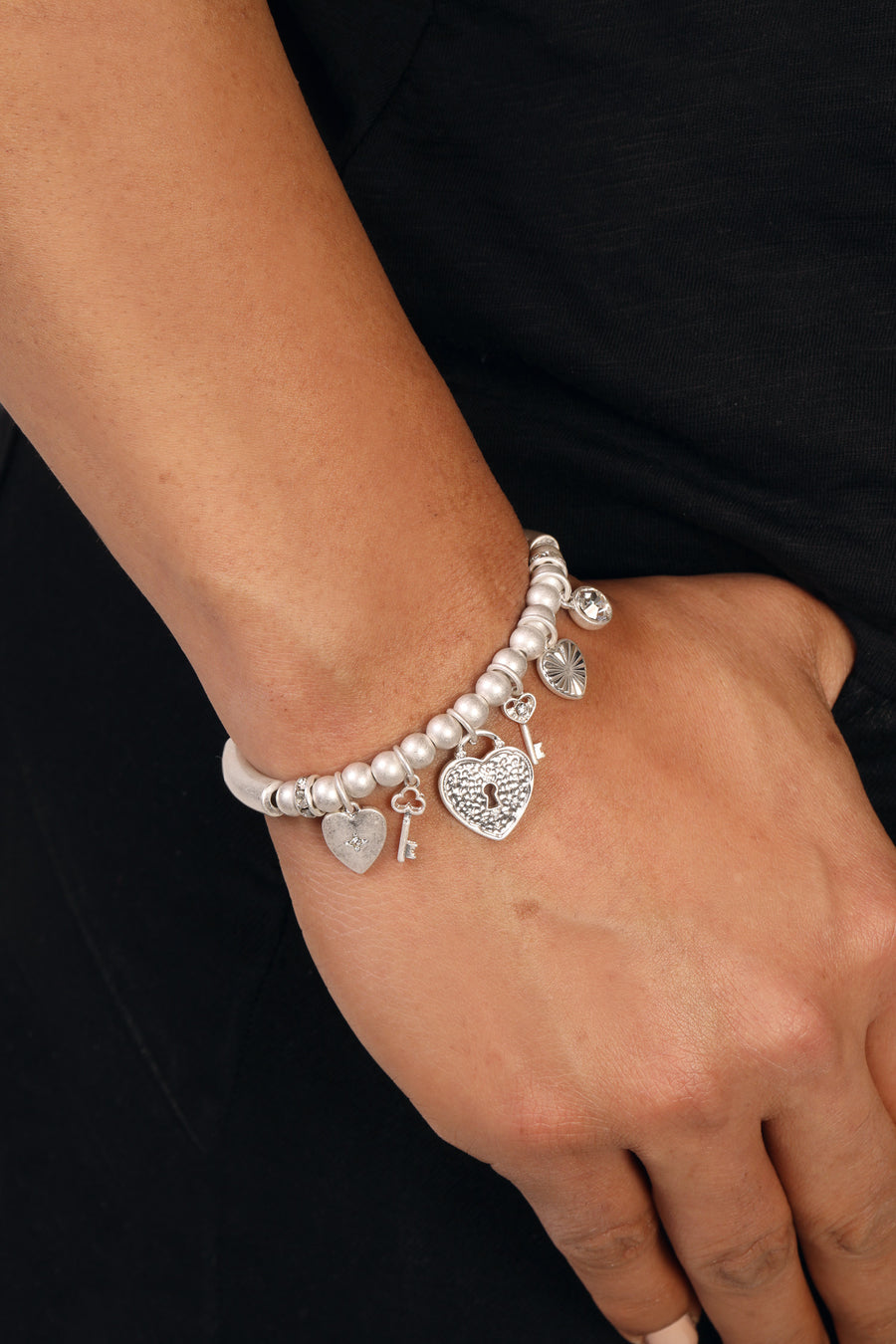 Silver 'Adoration' Charm Ball Bracelet