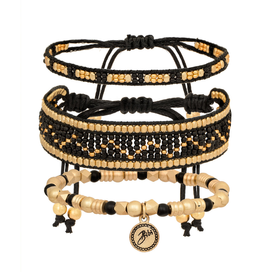 Black Geometric Bead Bracelet Set