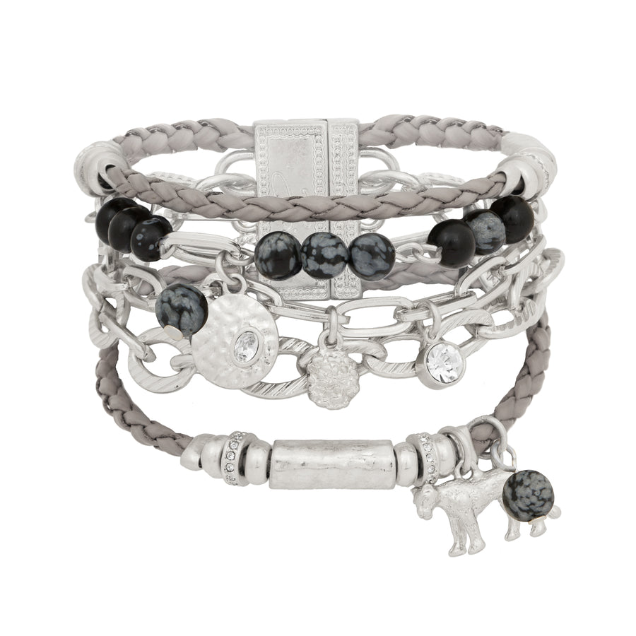 Silver Lioness Spirit Layered Bracelet