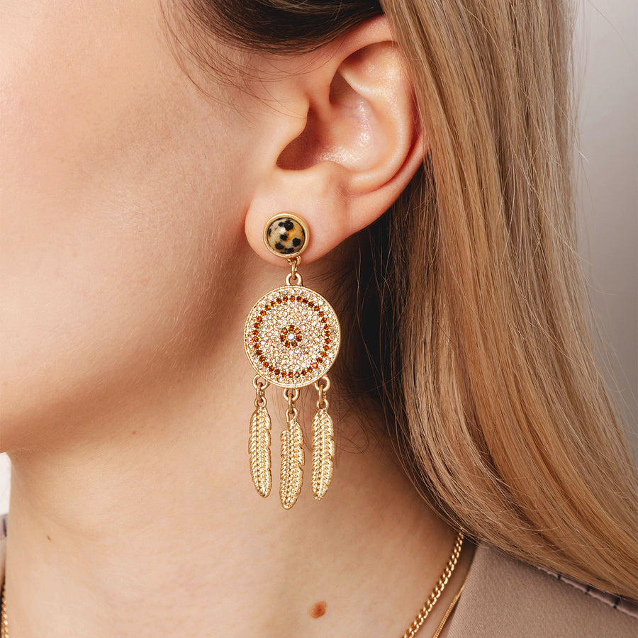 Dreamcatcher Statement Drop Earrings Gold