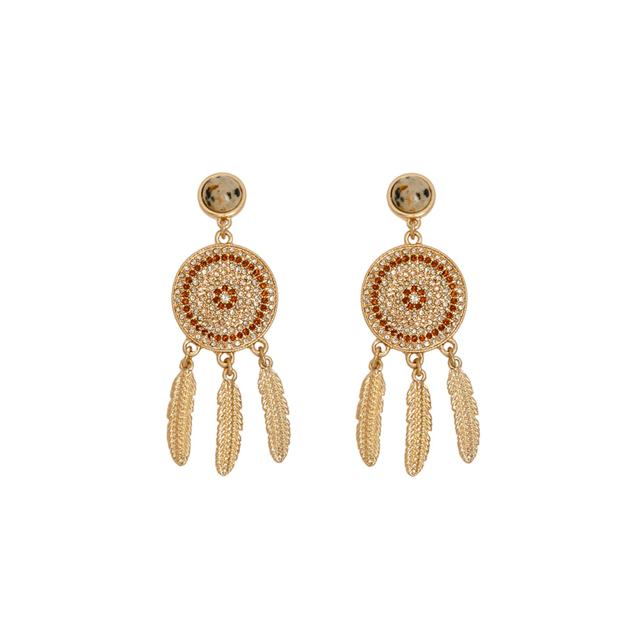 Dreamcatcher Statement Drop Earrings Gold