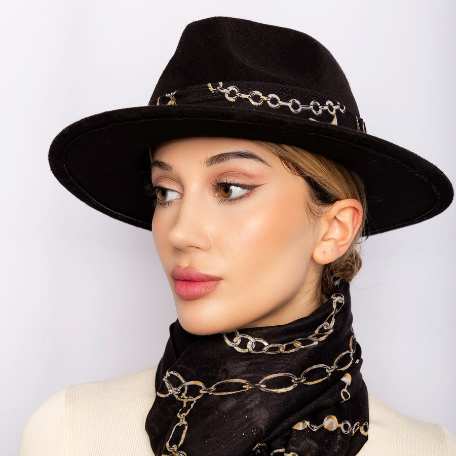 Black Celestial Charmscape Fedora Hat