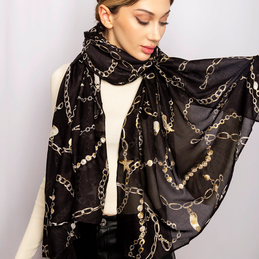 Black Celestial Charmscape Large Rectangular Scarf – Bibi Bijoux