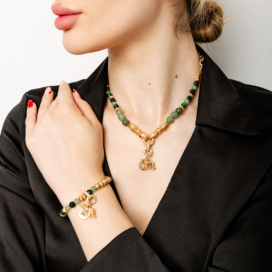 Green Majesty Lioness Charm Necklace