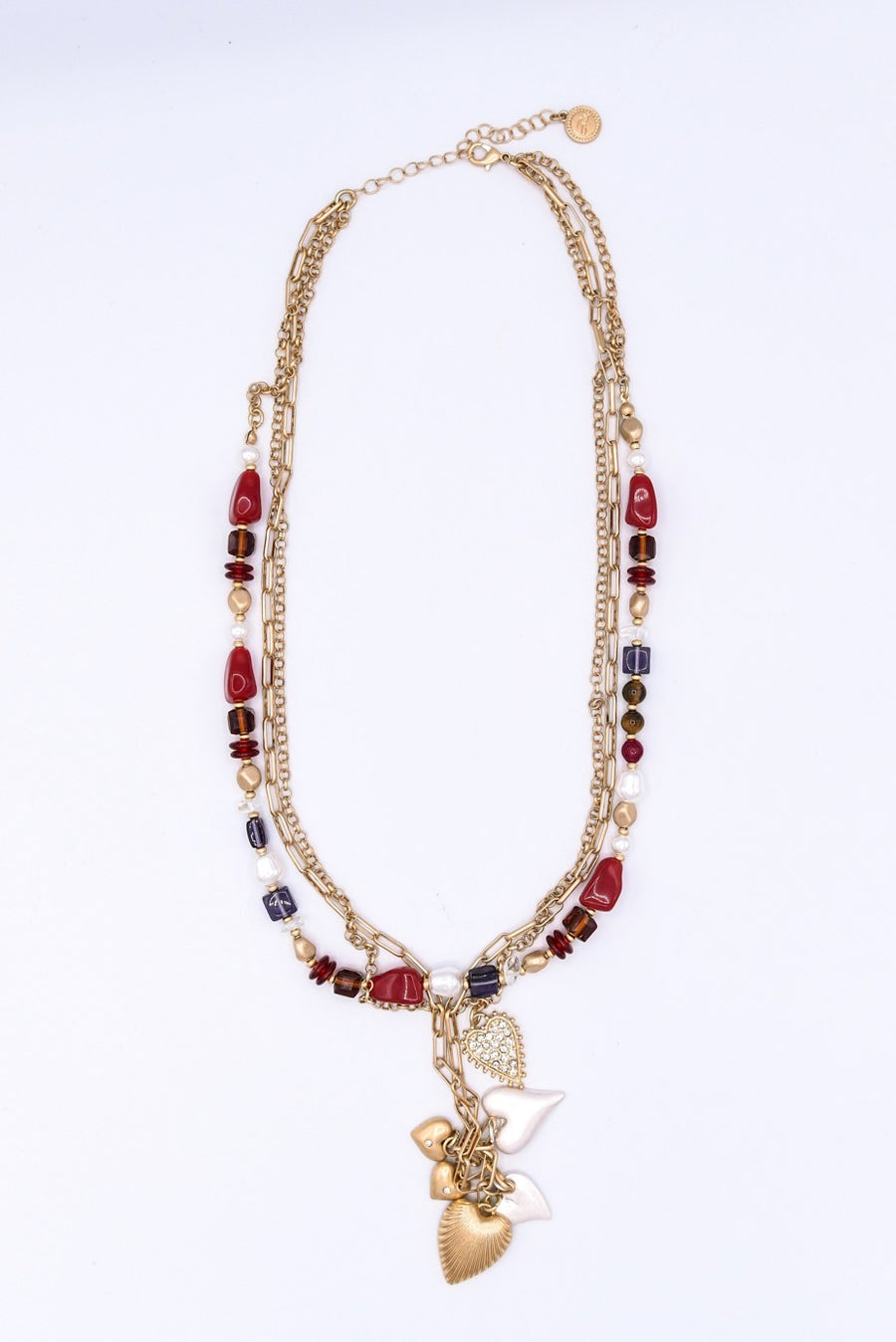 Three row heart tassle necklace