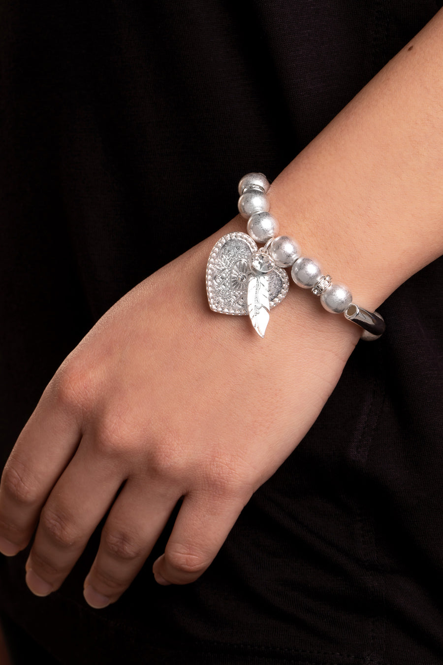 Bibi Bijoux Silver Heart & Feather Ball Bracelet