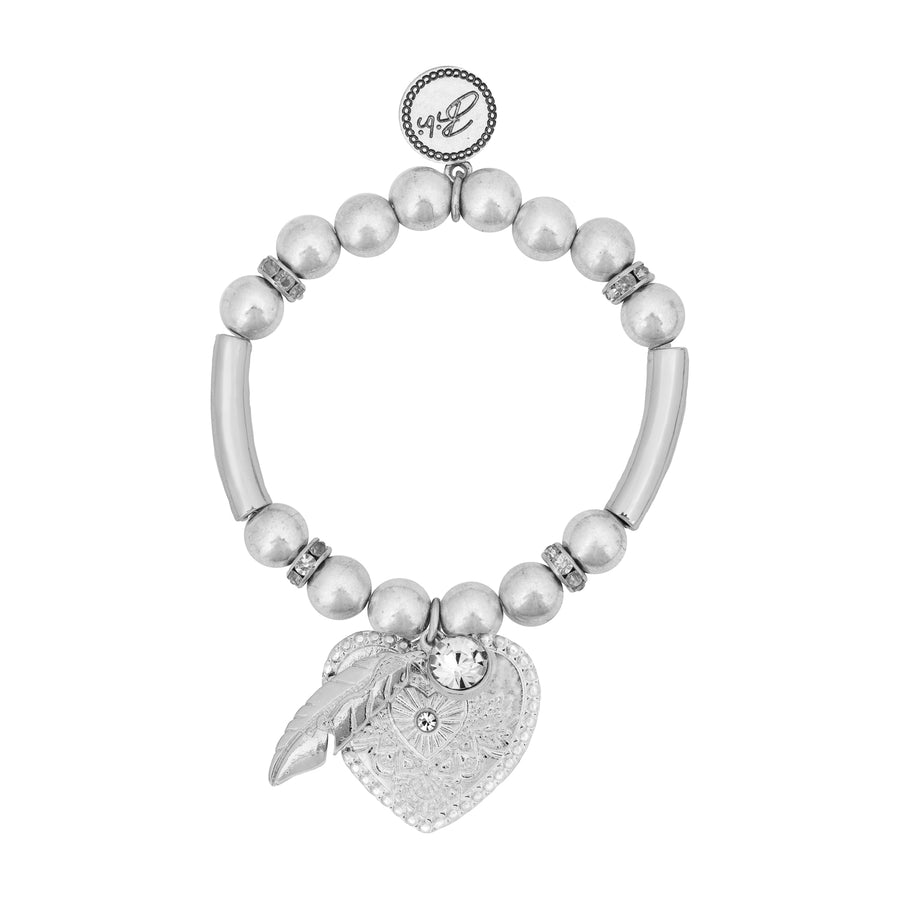 Bibi Bijoux Silver Heart & Feather Ball Bracelet