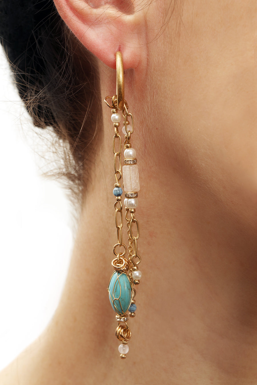 Bibi Bijoux Gold Sea-Green Wrapped Bead Earrings