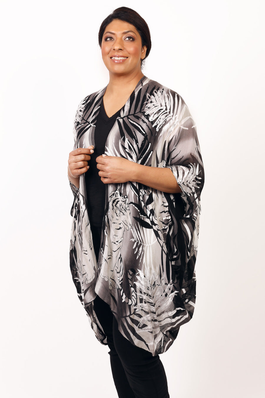 Black & White 'Tropical' Print Kaftan