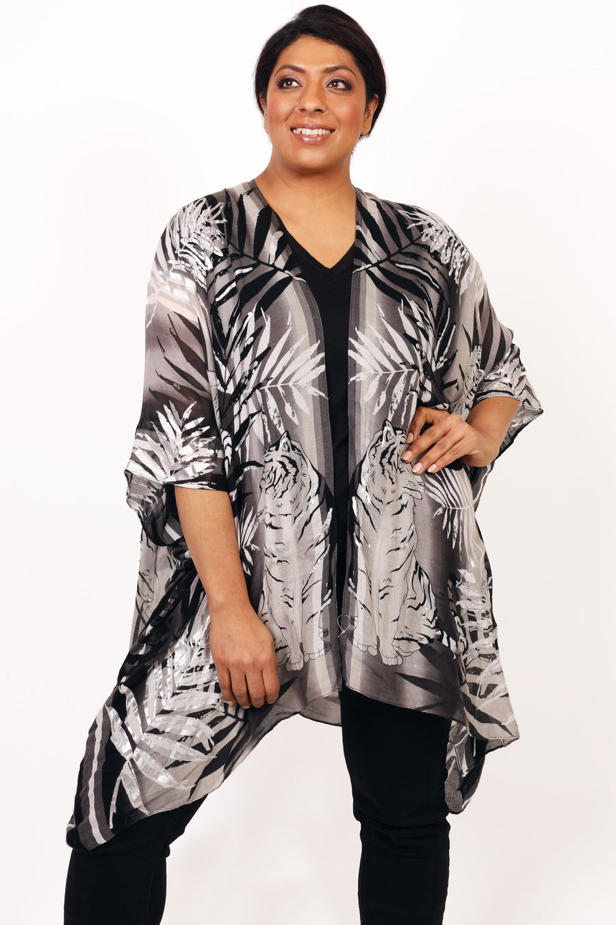 Black & White 'Tropical' Print Kaftan