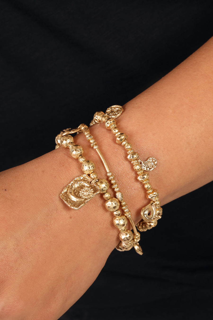 Bibi Bijoux Gold Molten Metal Ball Bracelet Set