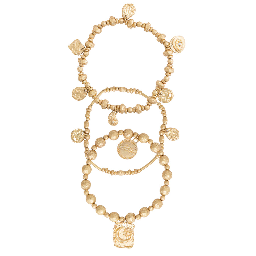 Bibi Bijoux Gold Molten Metal Ball Bracelet Set