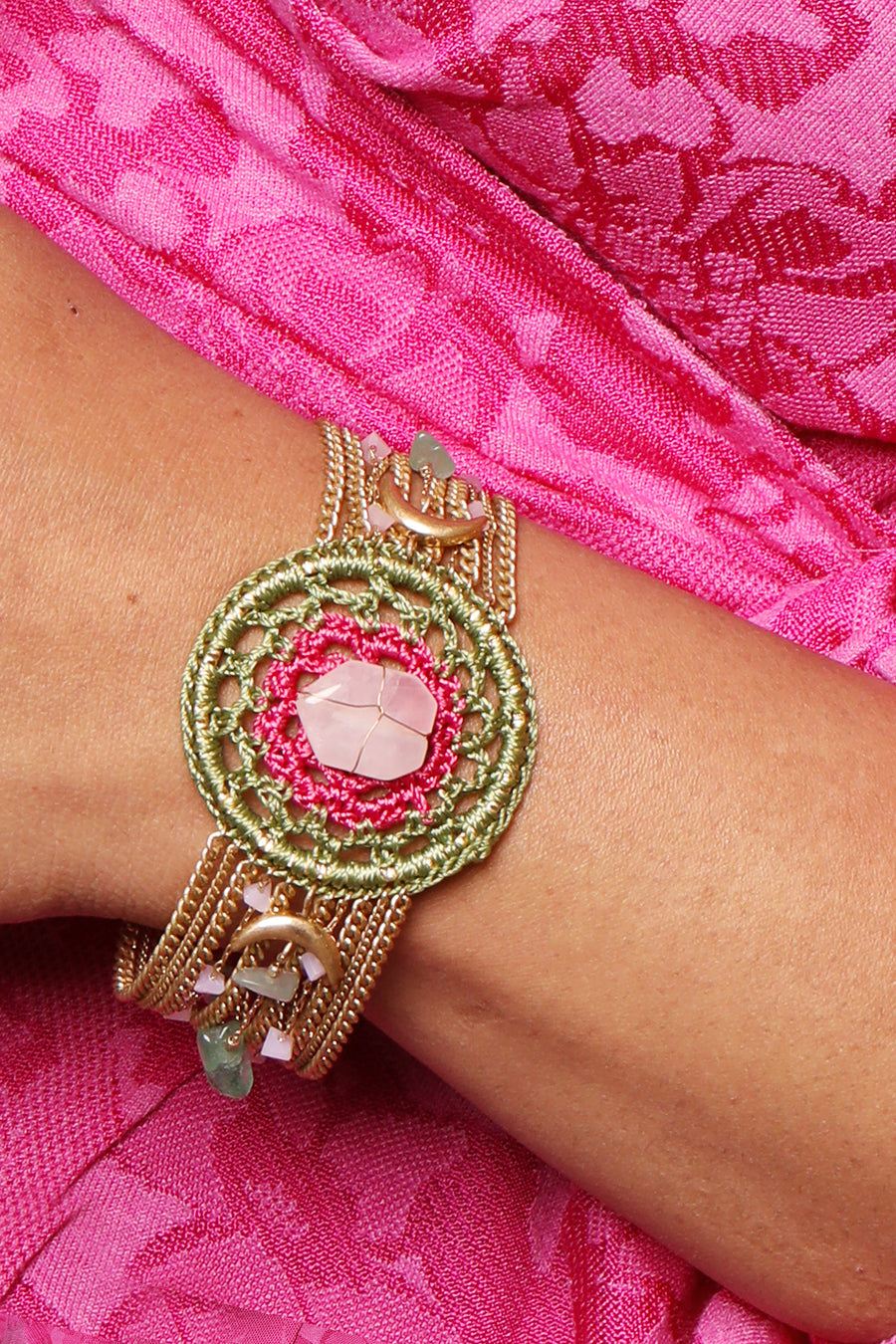 Bibi Bijoux Gold Rose Quartz Dreamcatcher Bracelet