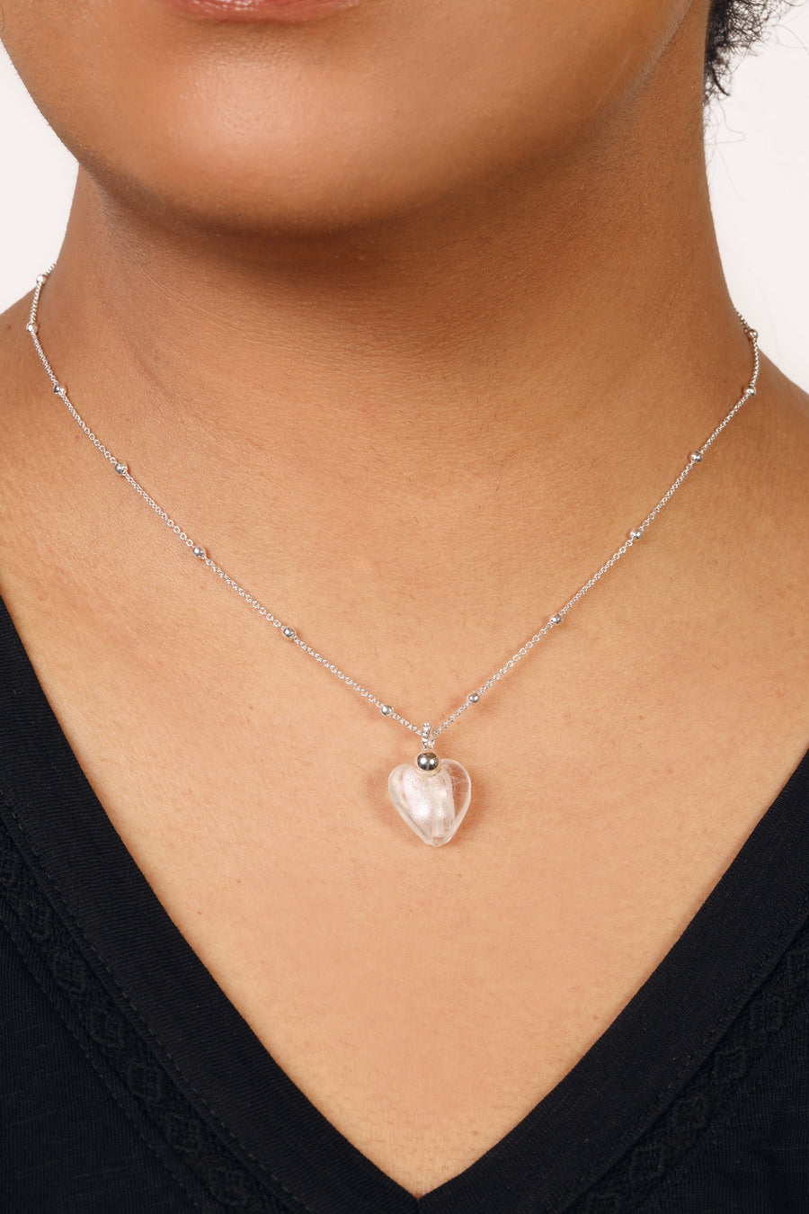 Bibi Bijoux Silver Frosted Murano Heart Necklace