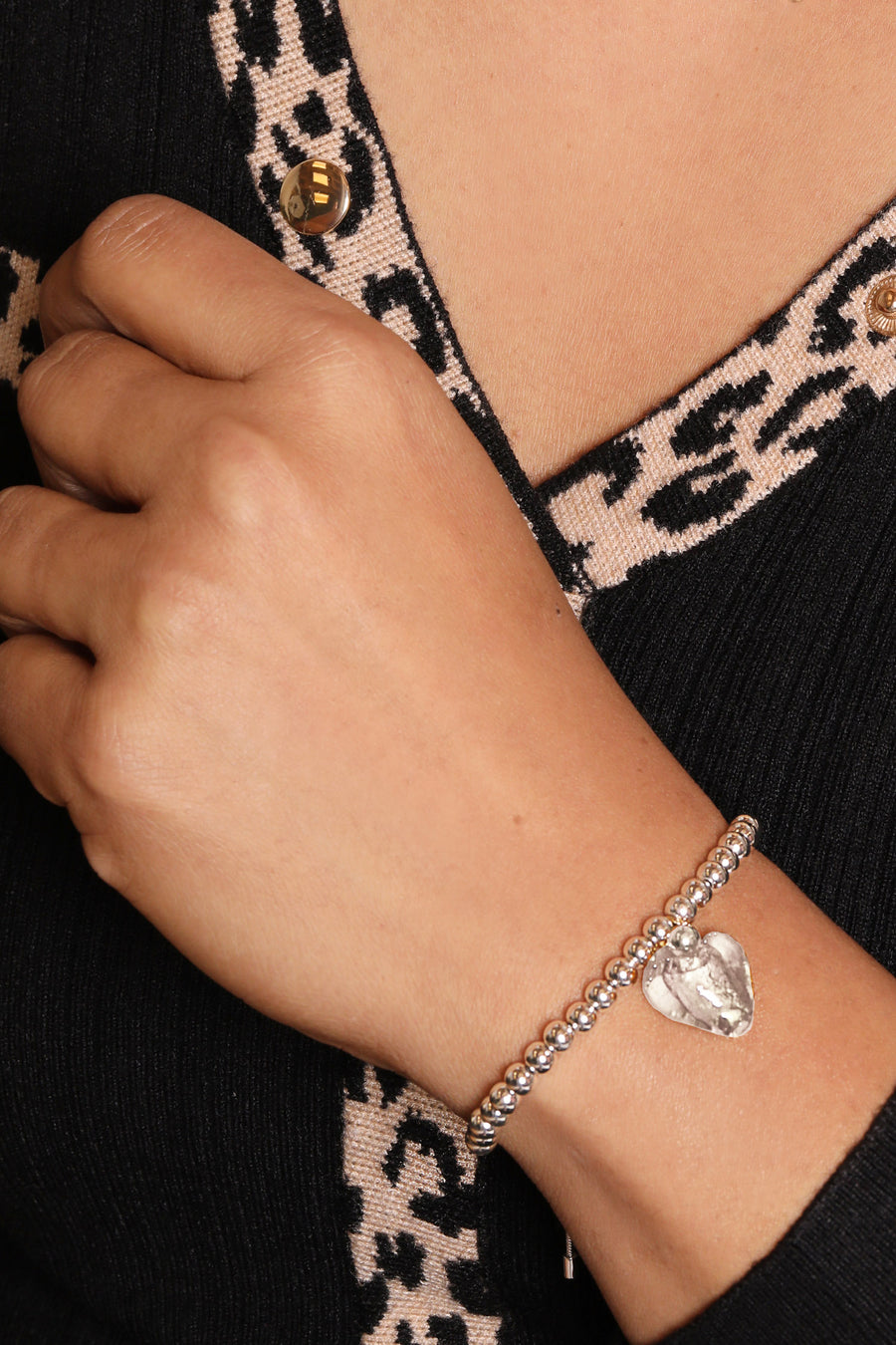 Bibi Bijoux Silver Frosted Murano Heart Ball Bracelet
