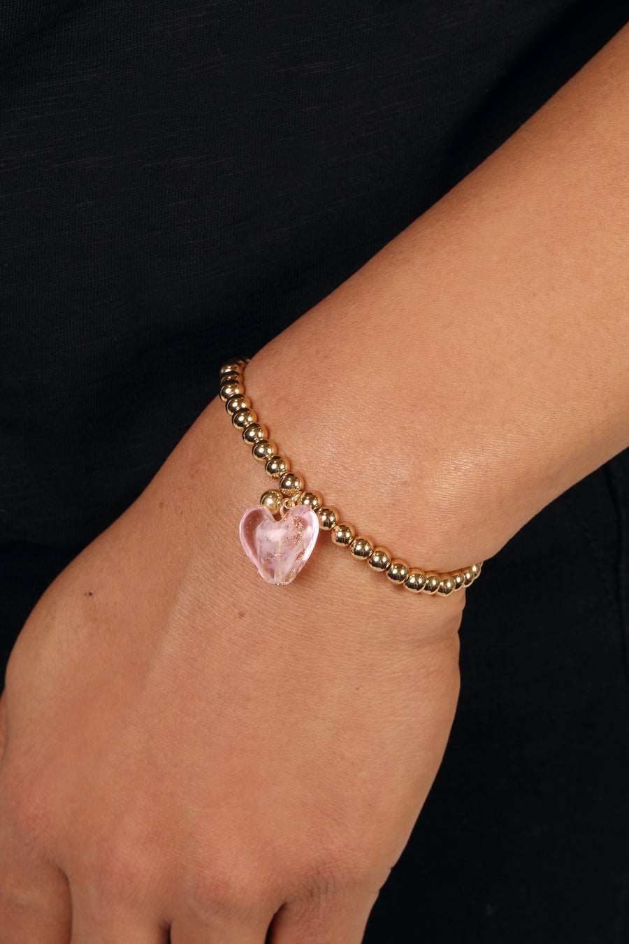 Bibi Bijoux Gold Rose Pink Murano Heart Ball Bracelet