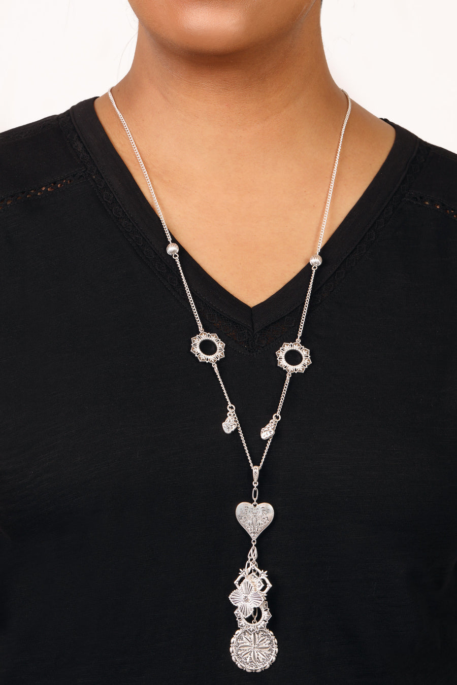 Bibi Bijoux Silver Love Struck Lariat Necklace